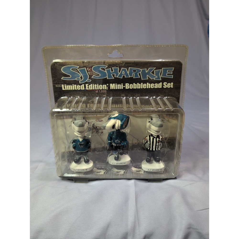 Vtg San Jose Sharks Sharkie Mascot 3 Bobblehead Set New In Packaging 2003 Limit